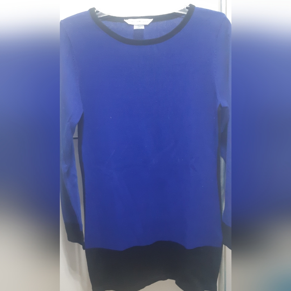 Bianca Nygard Cobalt Blue Long Sleeve Light Sweater with Black Trim& Zipper